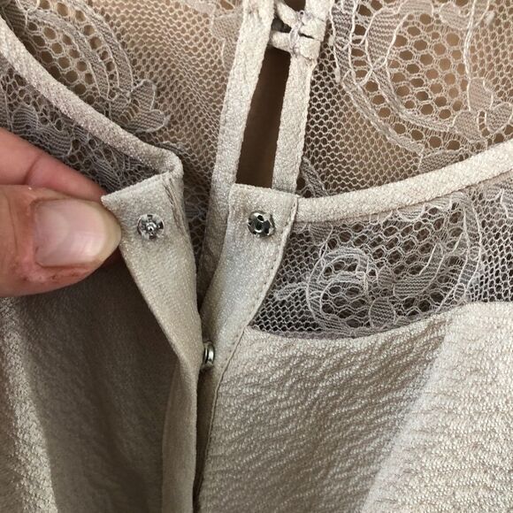 REBECCA TAYLOR WOMENS 2 BEIGE TAN SILK LACE RUFFLE CAMI TANK BLOUSE - Picture 9 of 11